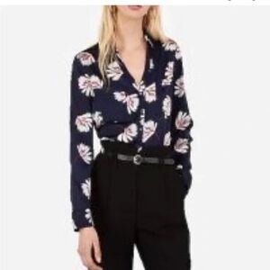 Floral Print Women's Top - Navy